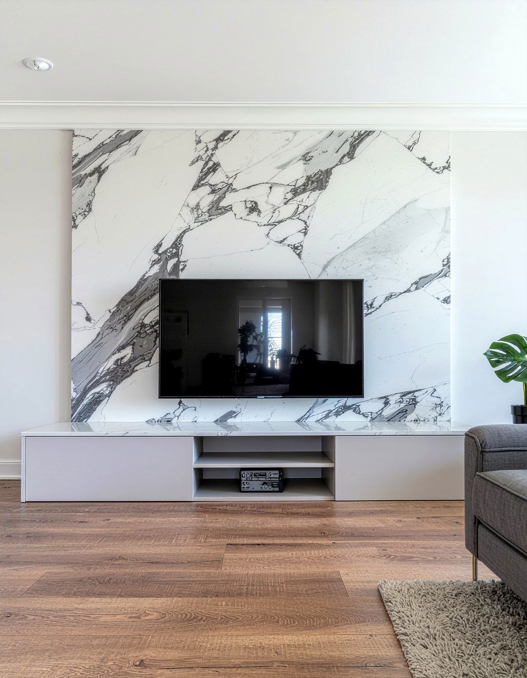 Marble back panel entertainment center - 30 living room wall unit ideas