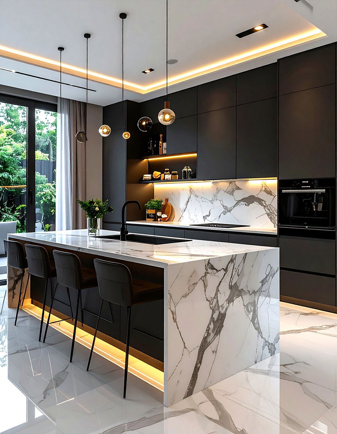 Marble backsplash kitchen - 30 condo kitchen ideas