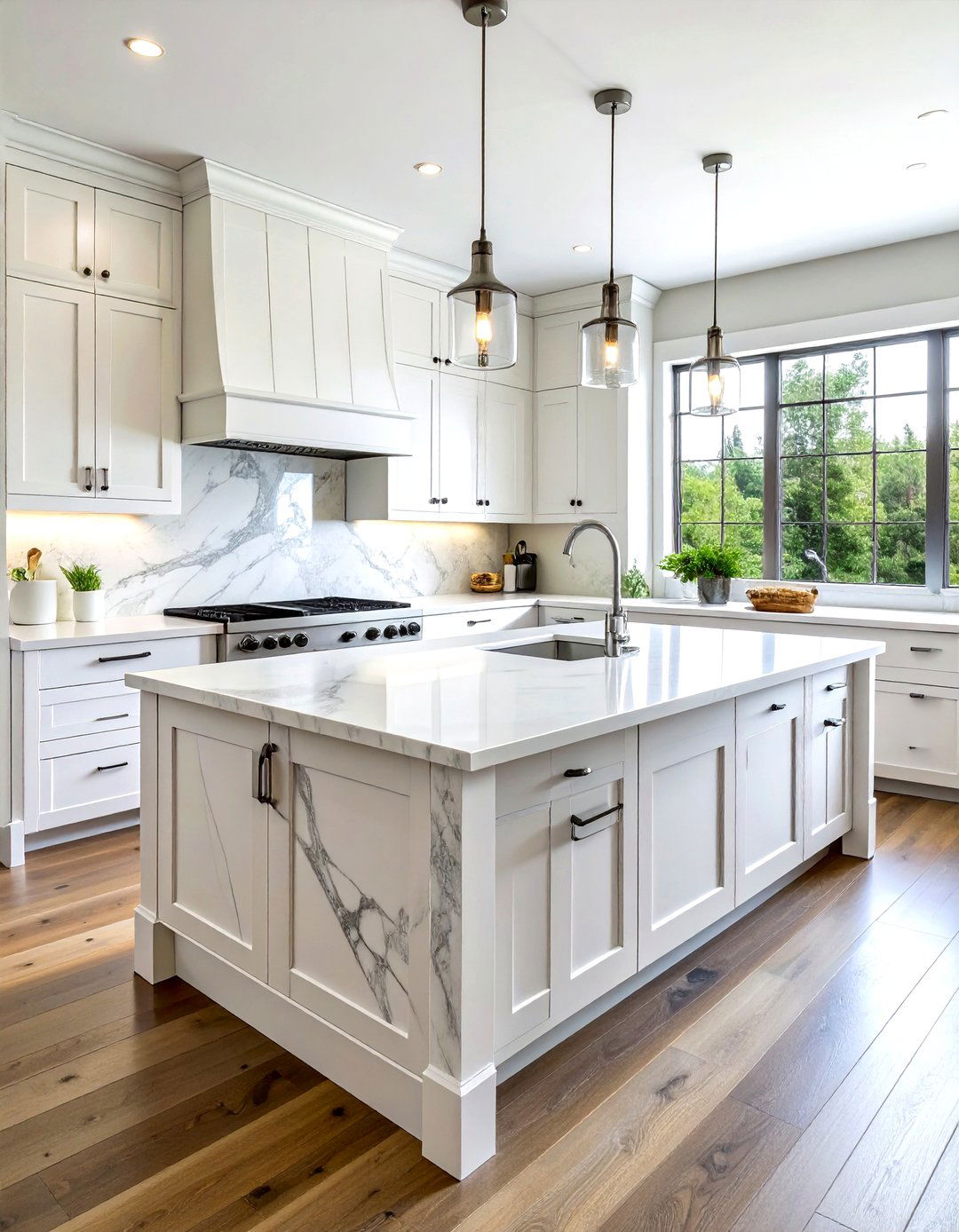 Marble countertop with stock cabinets - 30 kitchen high-low mixing ideas