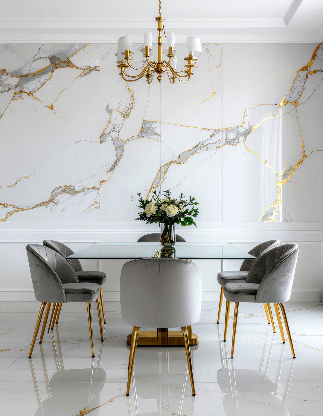 Marble dining room wallpaper - 30 dining room wallpaper accent ideas