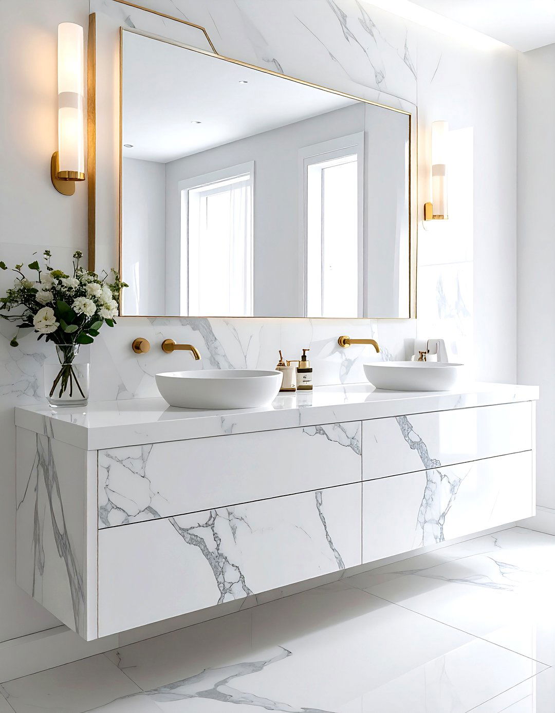Marble double vanity - 30 high-end decor ideas