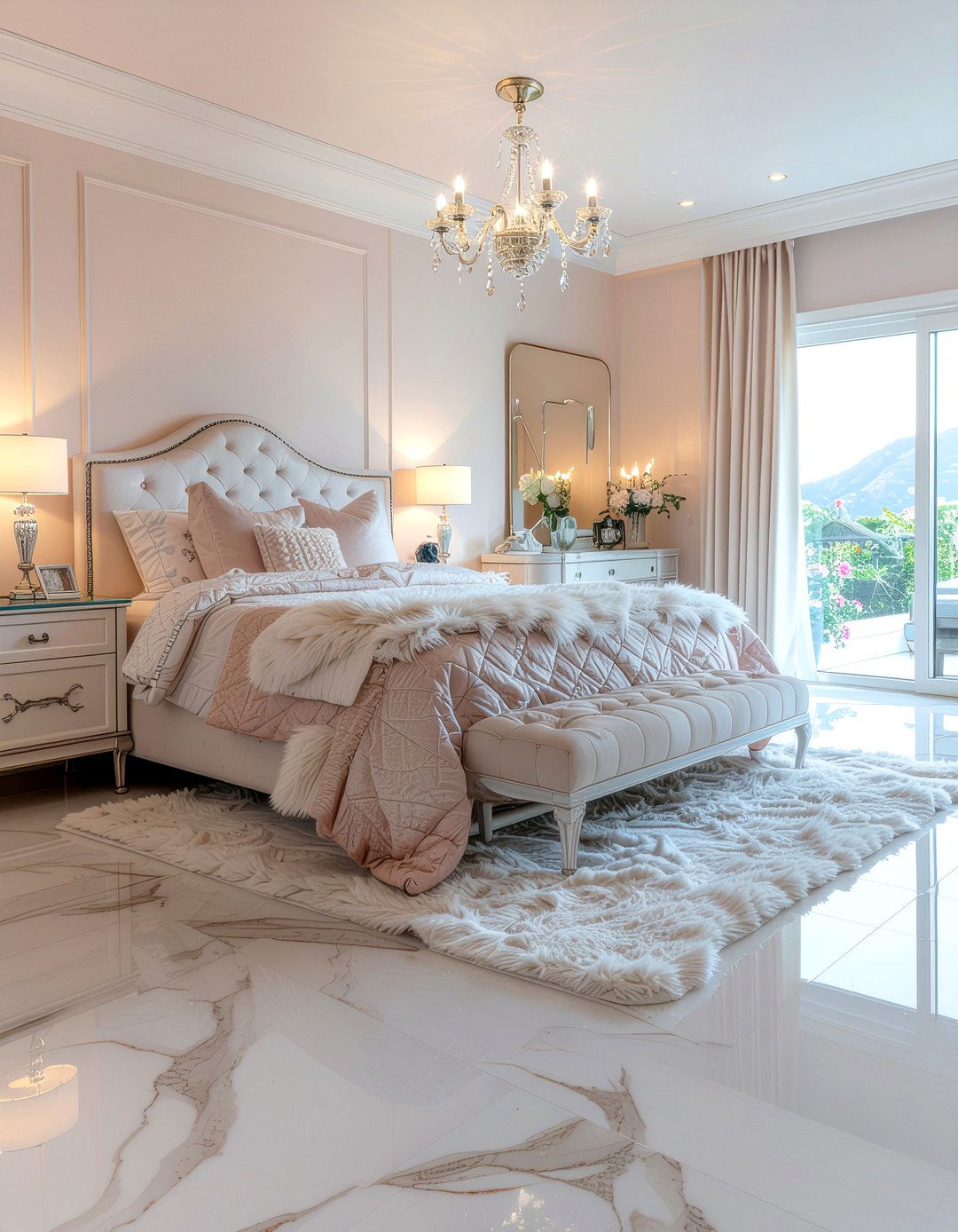 Marble effect vinyl tile - 30 bedroom vinyl flooring ideas