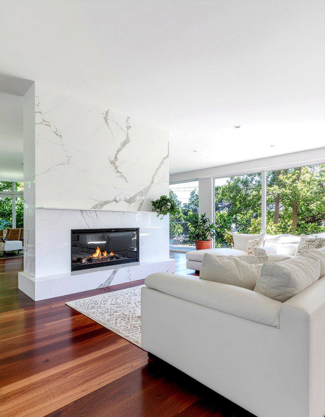 Marble fireplace - 30 modern glam living room ideas