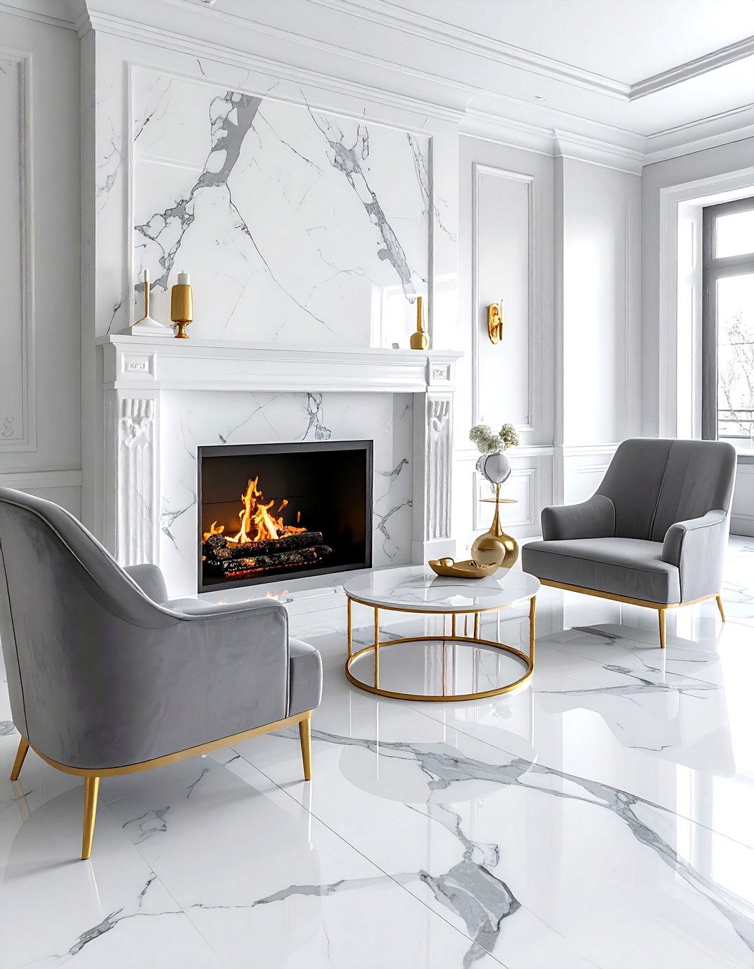 Marble fireplace surround - 30 living room wood burning fireplace ideas