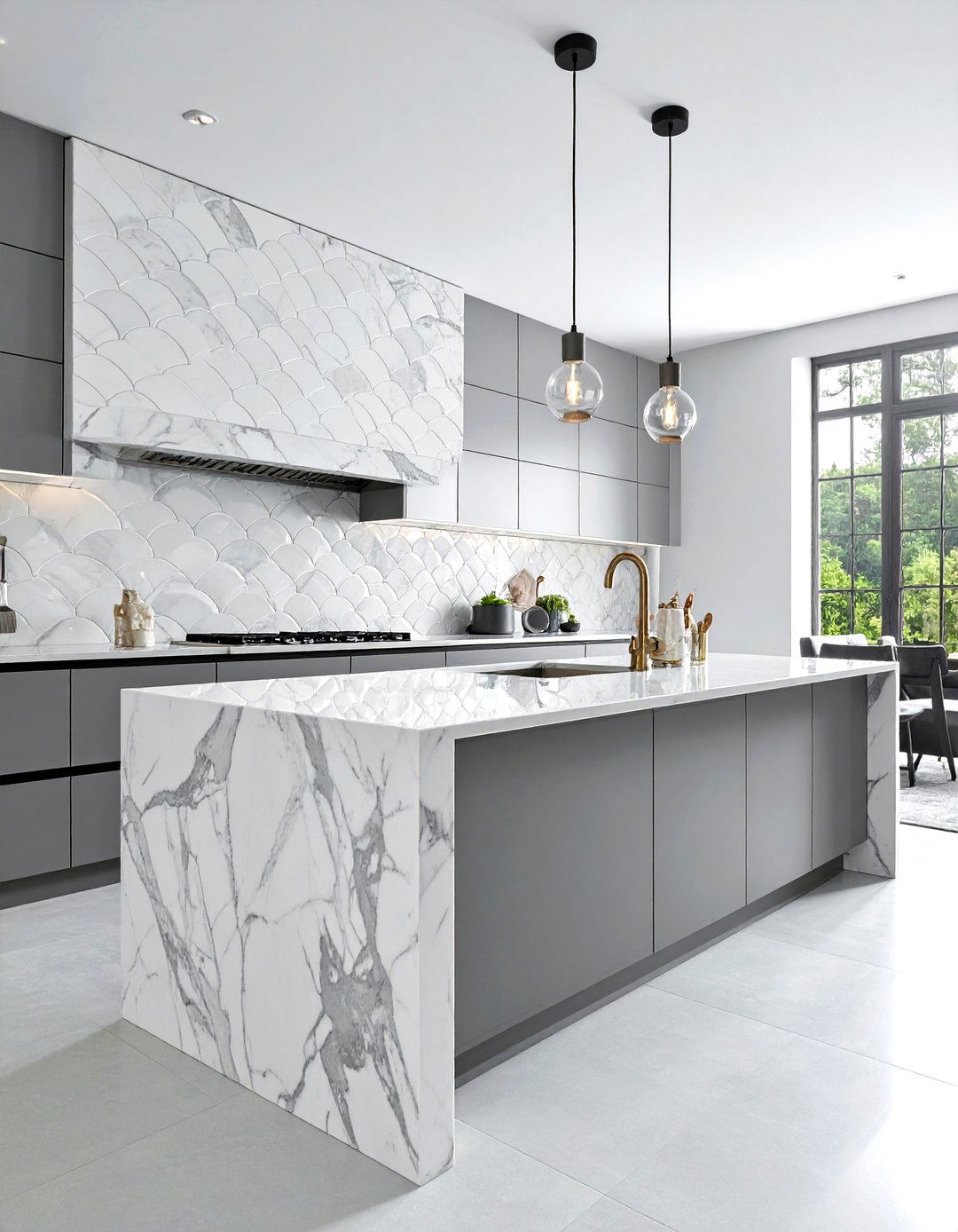 Marble fish scale tile backsplash - 30 fish scale tile kitchen backsplash ideas