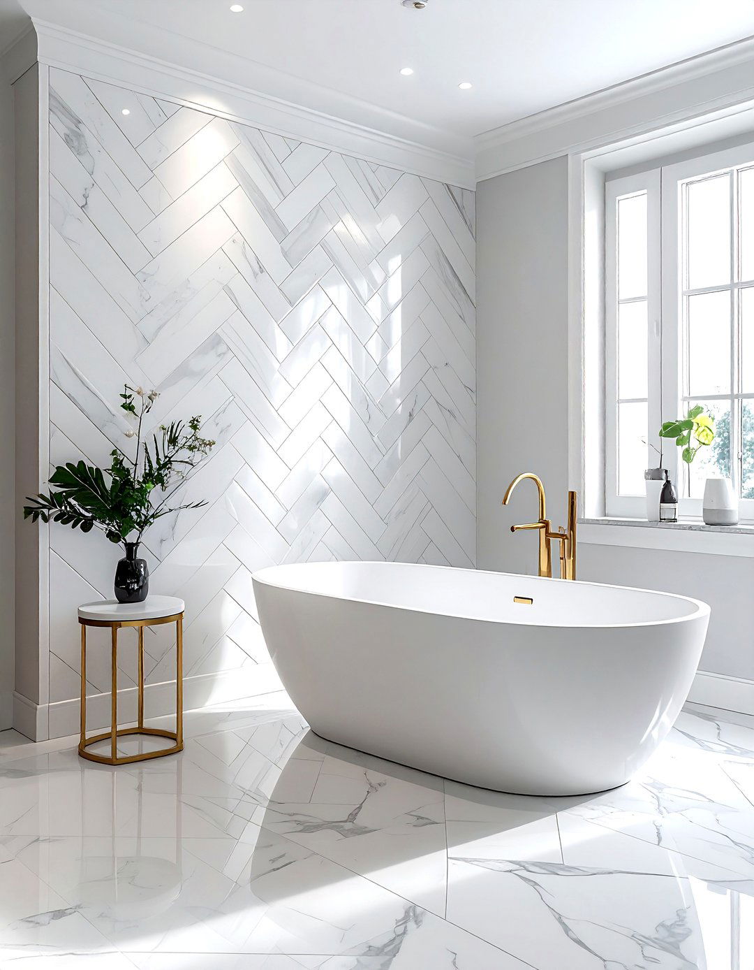 Marble herringbone bathroom wall - 30 stone mosaic bathroom ideas