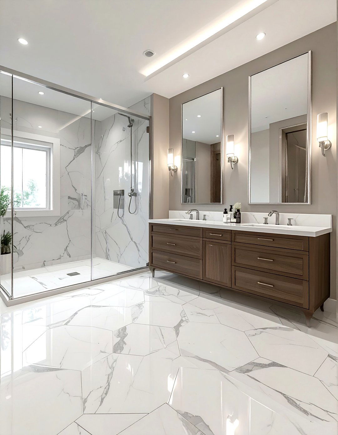 Marble hexagon bathroom floor tile - 30 patterned tile bathroom ideas