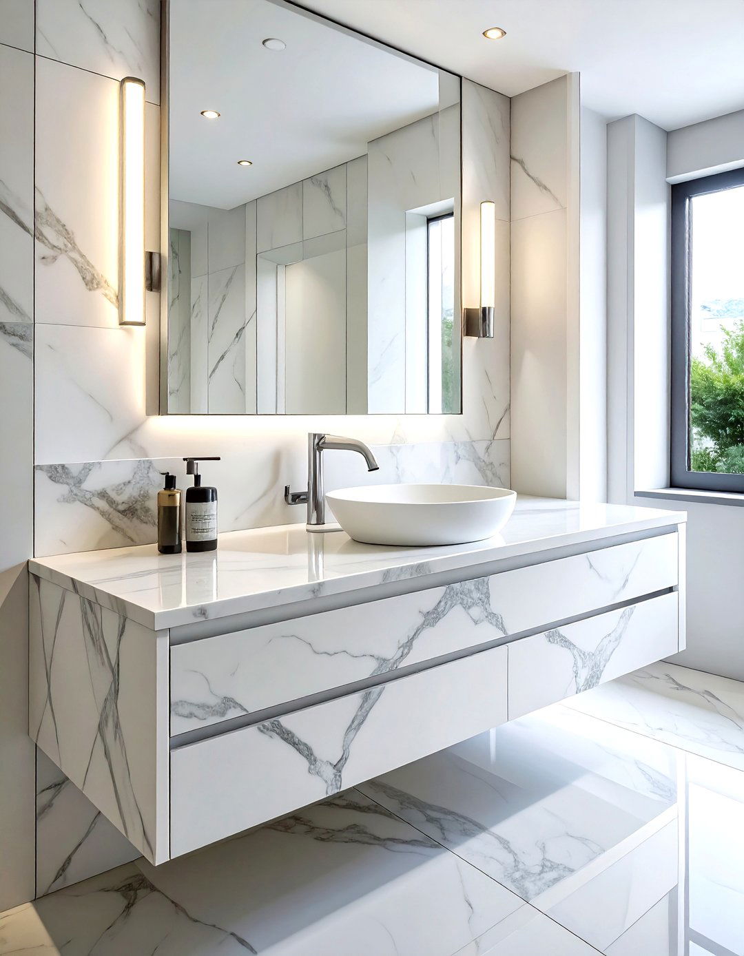 Marble integrated vanity - 30 stone sink ideas