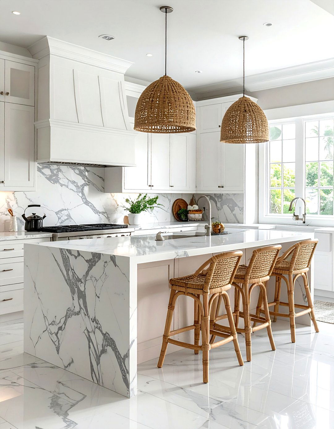 Marble kitchen island - 30 coastal grandmother decor ideas