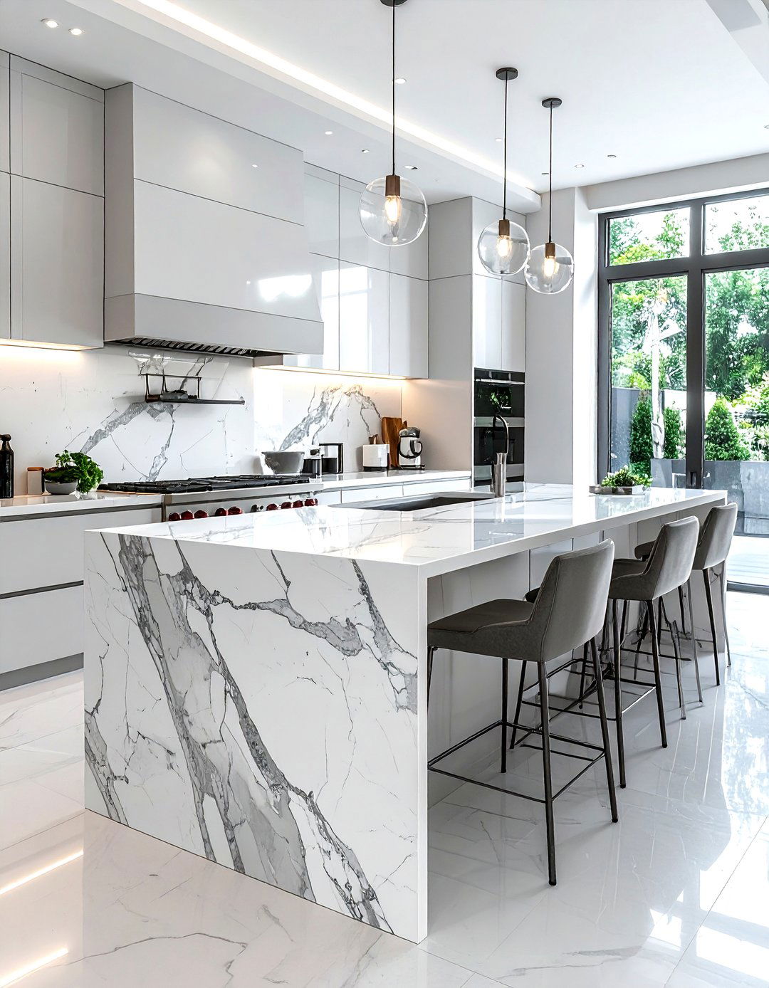Marble kitchen island - 30 modern clean decor ideas