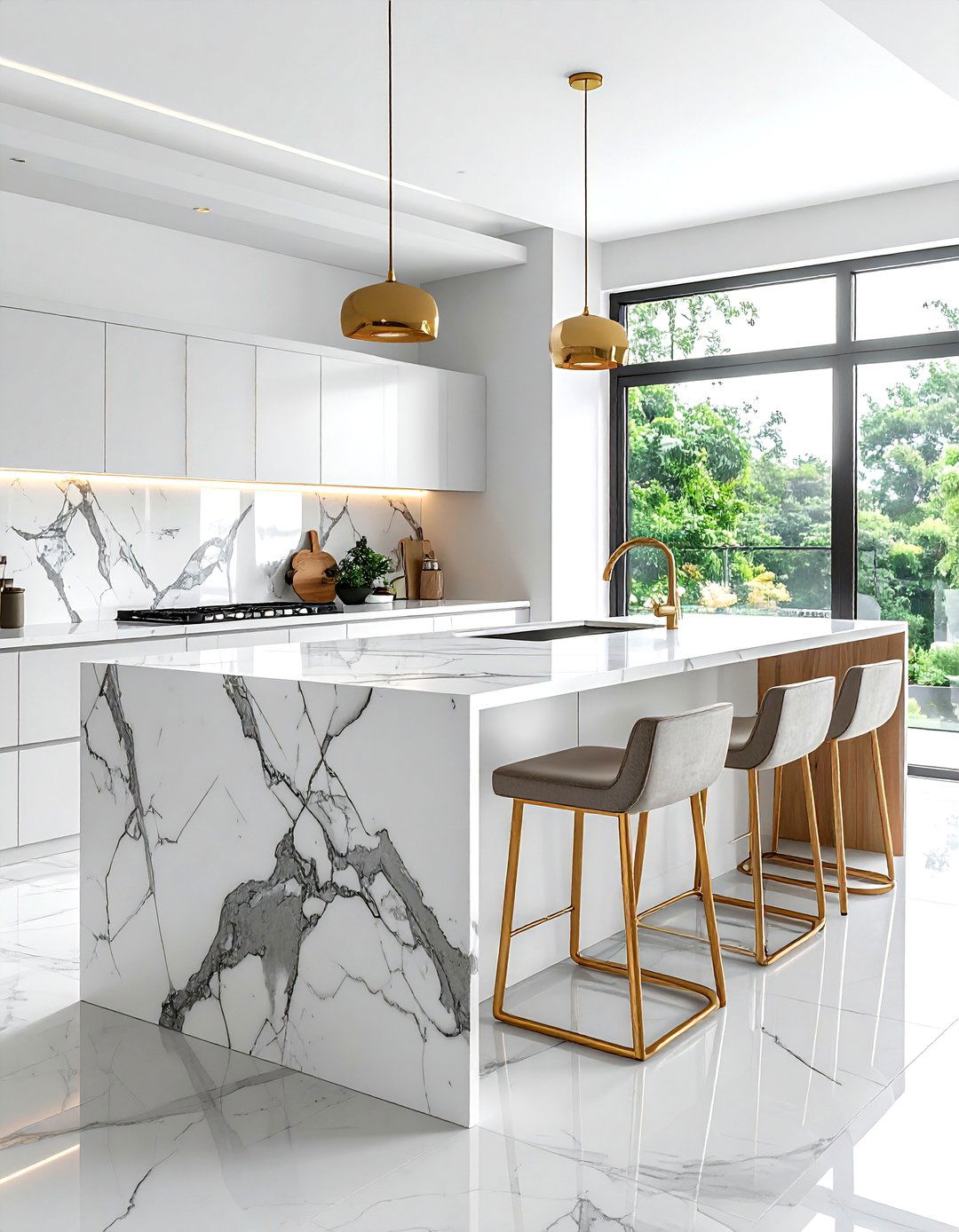 Marble kitchen island - 30 natural home decor ideas