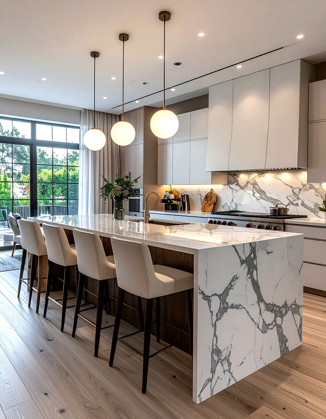 Marble kitchen island - 30 white kitchen decor ideas