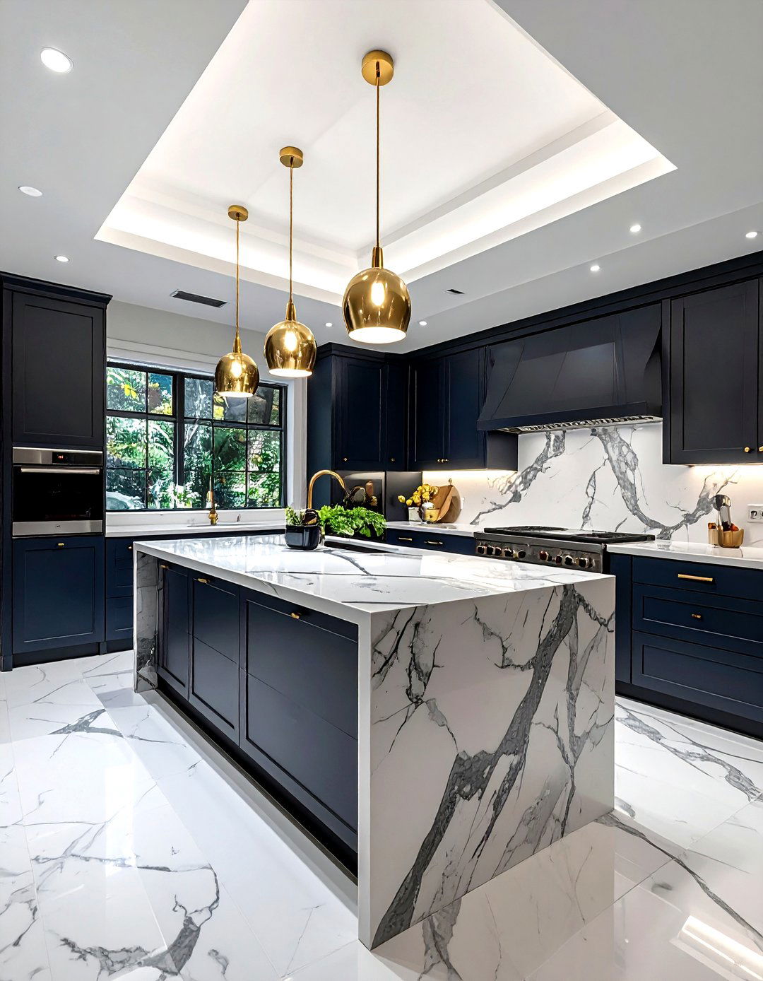 Marble kitchen island veining - 30 kitchen pattern mixing ideas