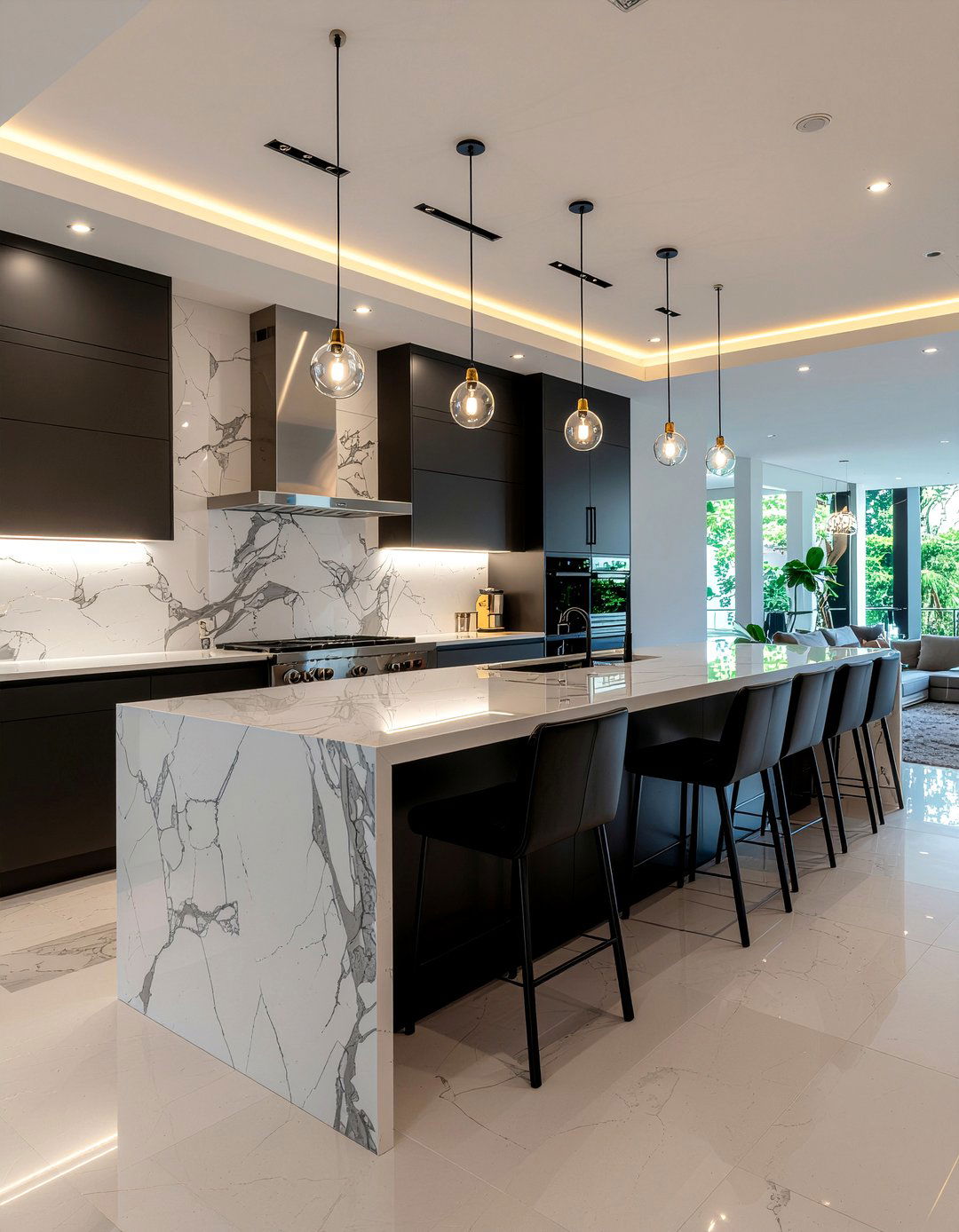 Marble kitchen island waterfall edge - 30 showstopper kitchen ideas