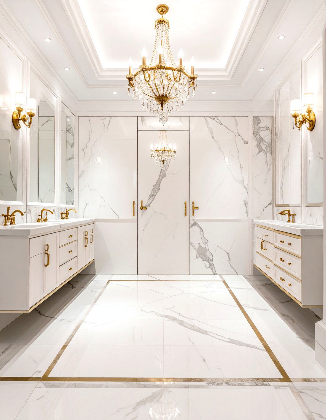 Marble look bathroom stalls - 30 toilet partition ideas