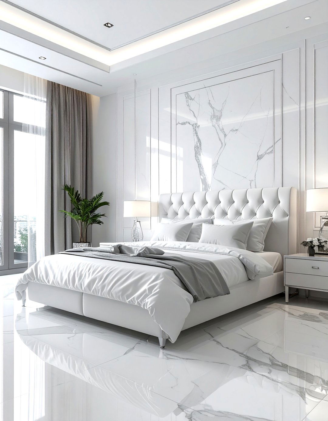 Marble look porcelain - 30 bedroom floor design ideas