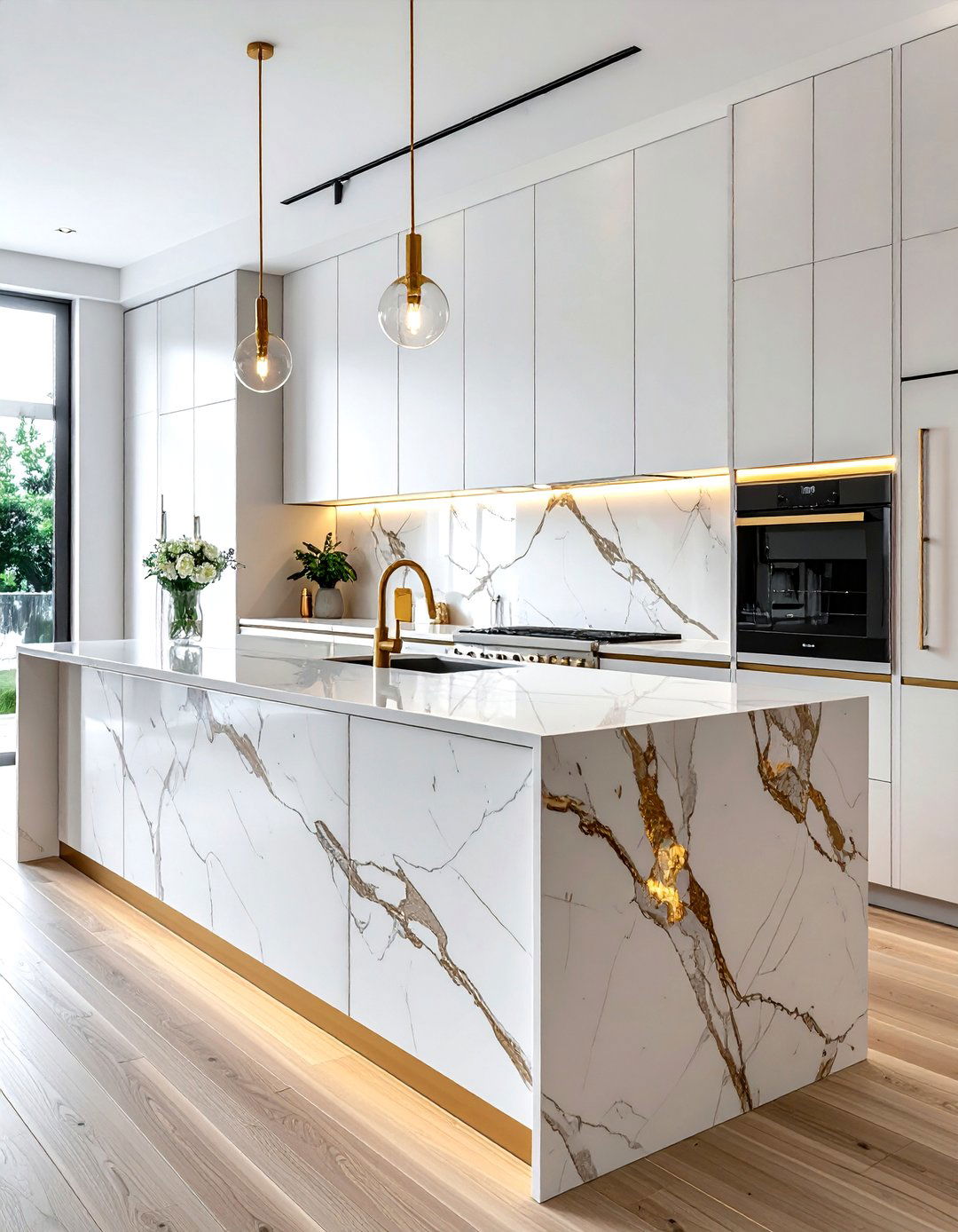 Marble look quartz backsplash - 30 spec home kitchen ideas