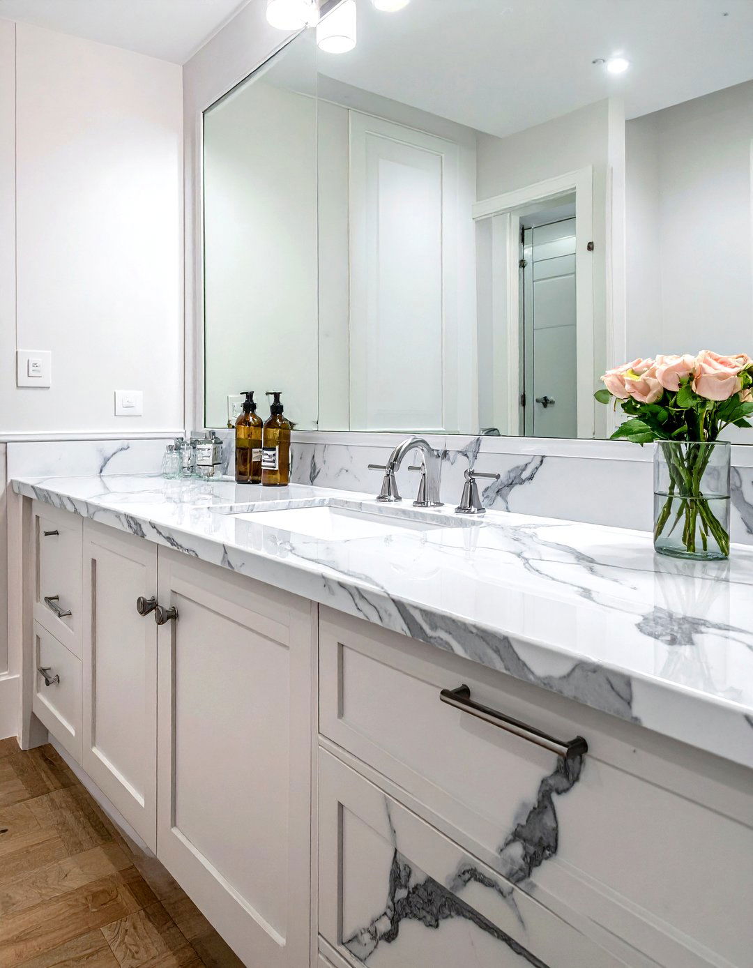 Marble look solid surface countertop - 30 solid surface bathroom countertop ideas