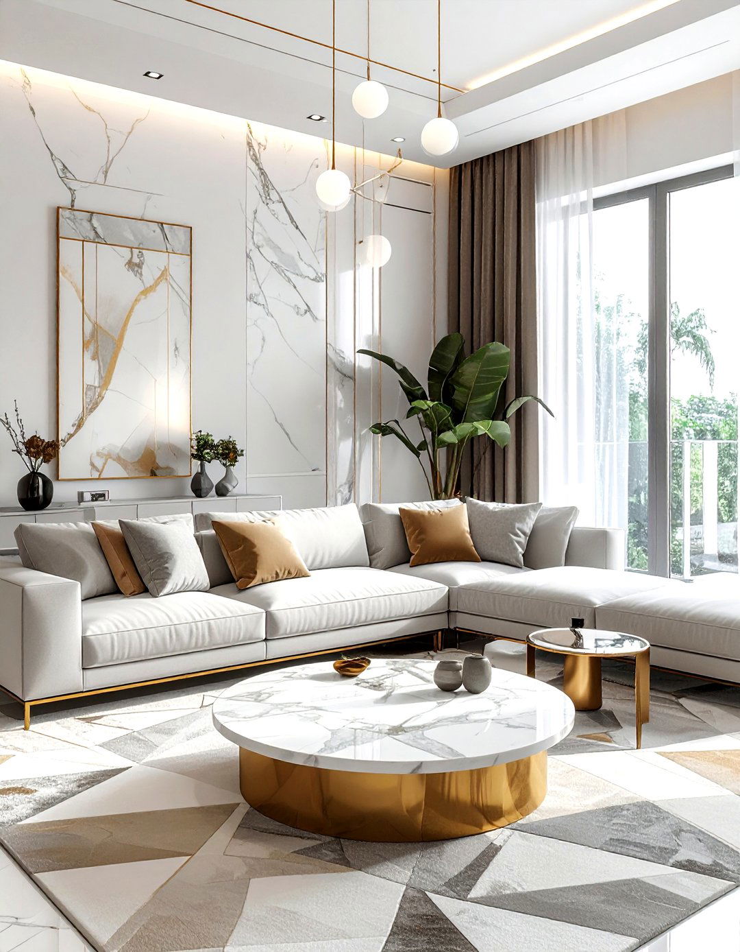 Marble pattern and geometric living room - 30 living room pattern mixing ideas