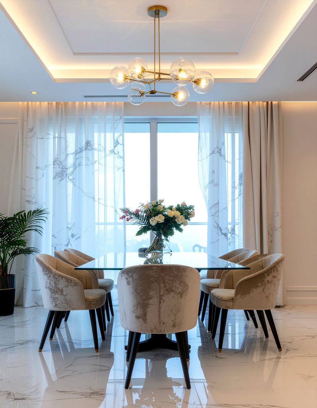 Marble print curtains dining room - 30 patterned curtain dining room ideas