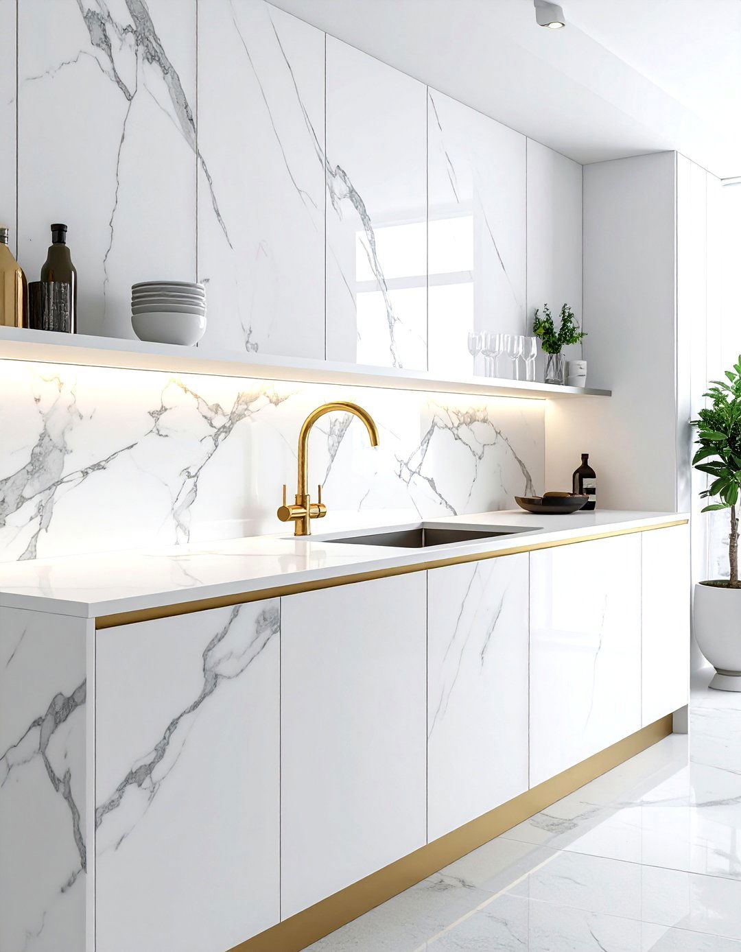 Marble slab backsplash - 30 sophisticated kitchen ideas