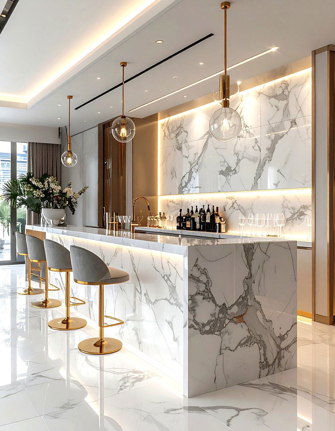 Marble slab bar wall - 30 living room backsplash ideas