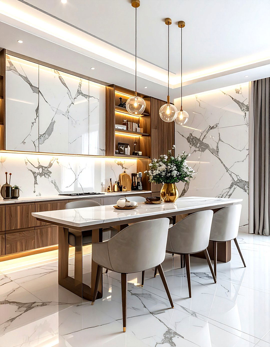 Marble slab dining area - 30 dining room backsplash ideas