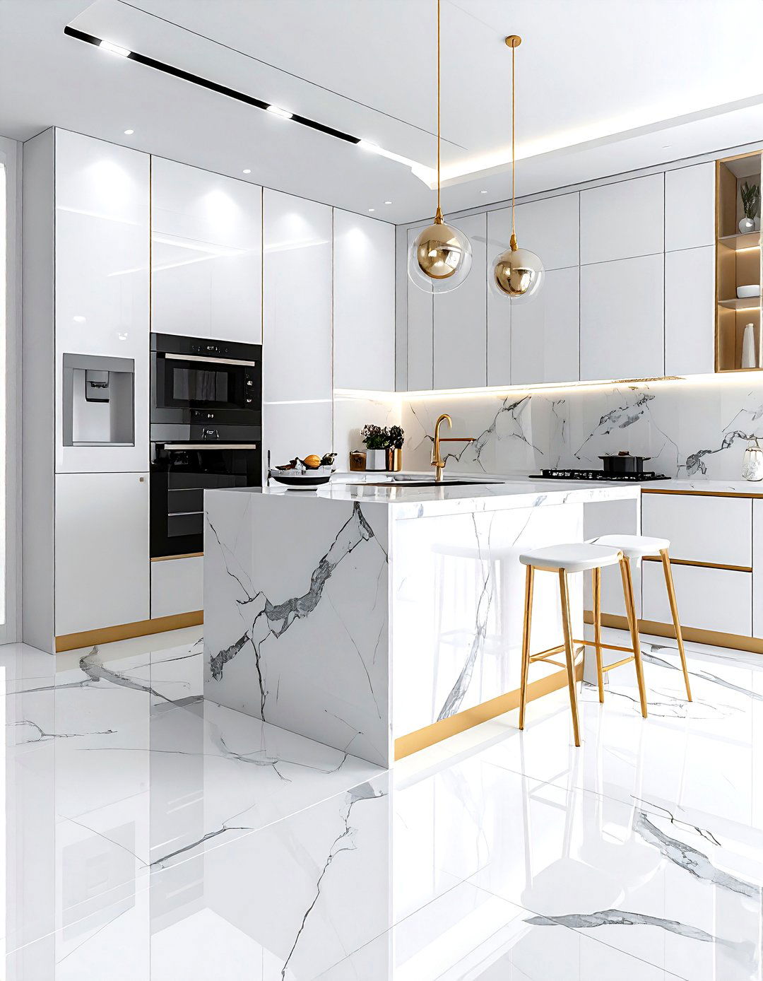 Marble tile kitchen - 30 natural stone floor kitchen ideas