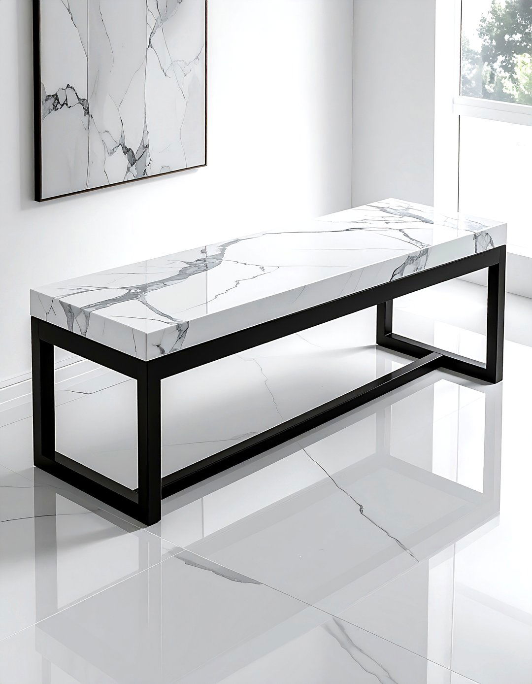 Marble top bench - 30 living room bench seat ideas