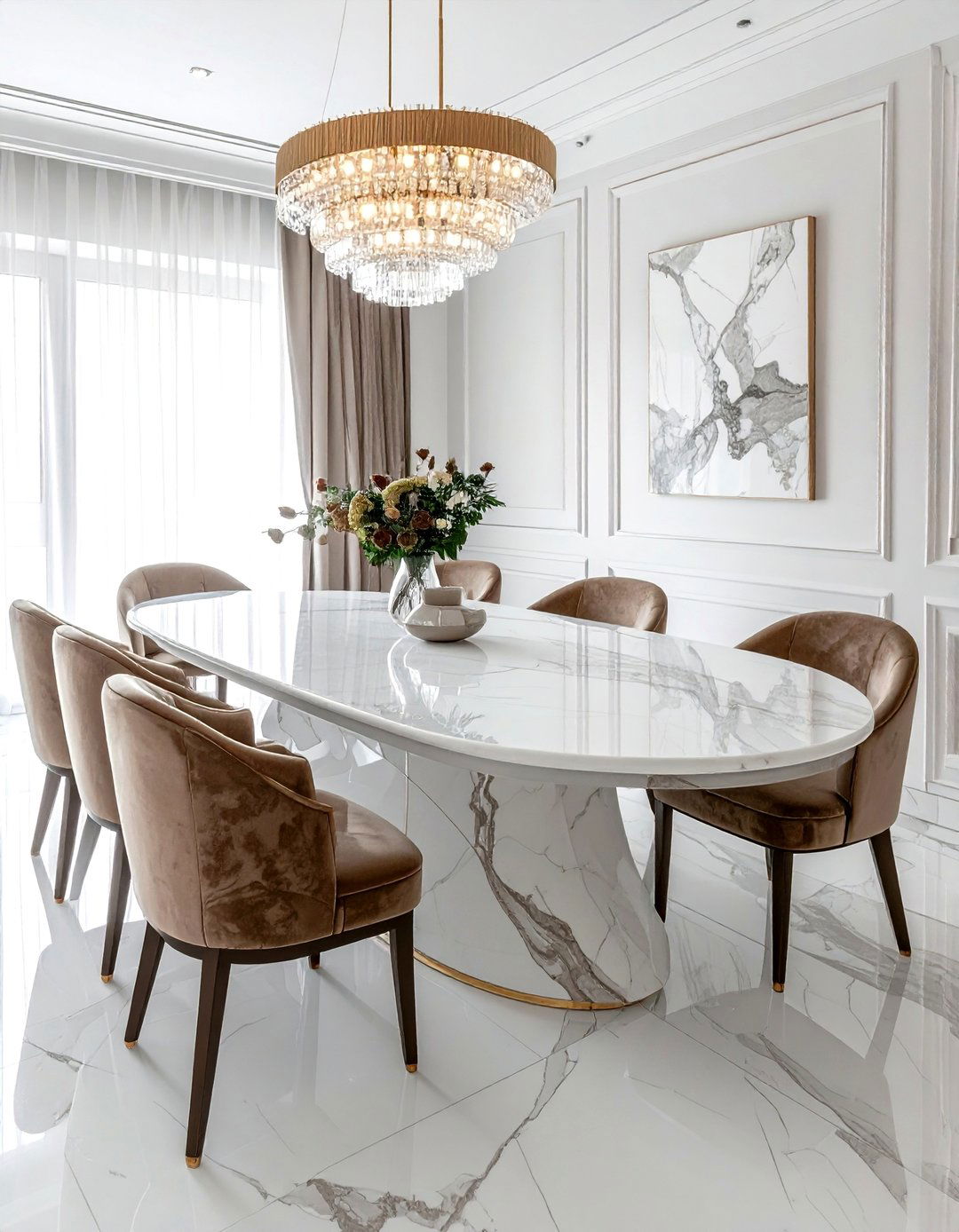 Marble top dining table - 30 stone decor ideas