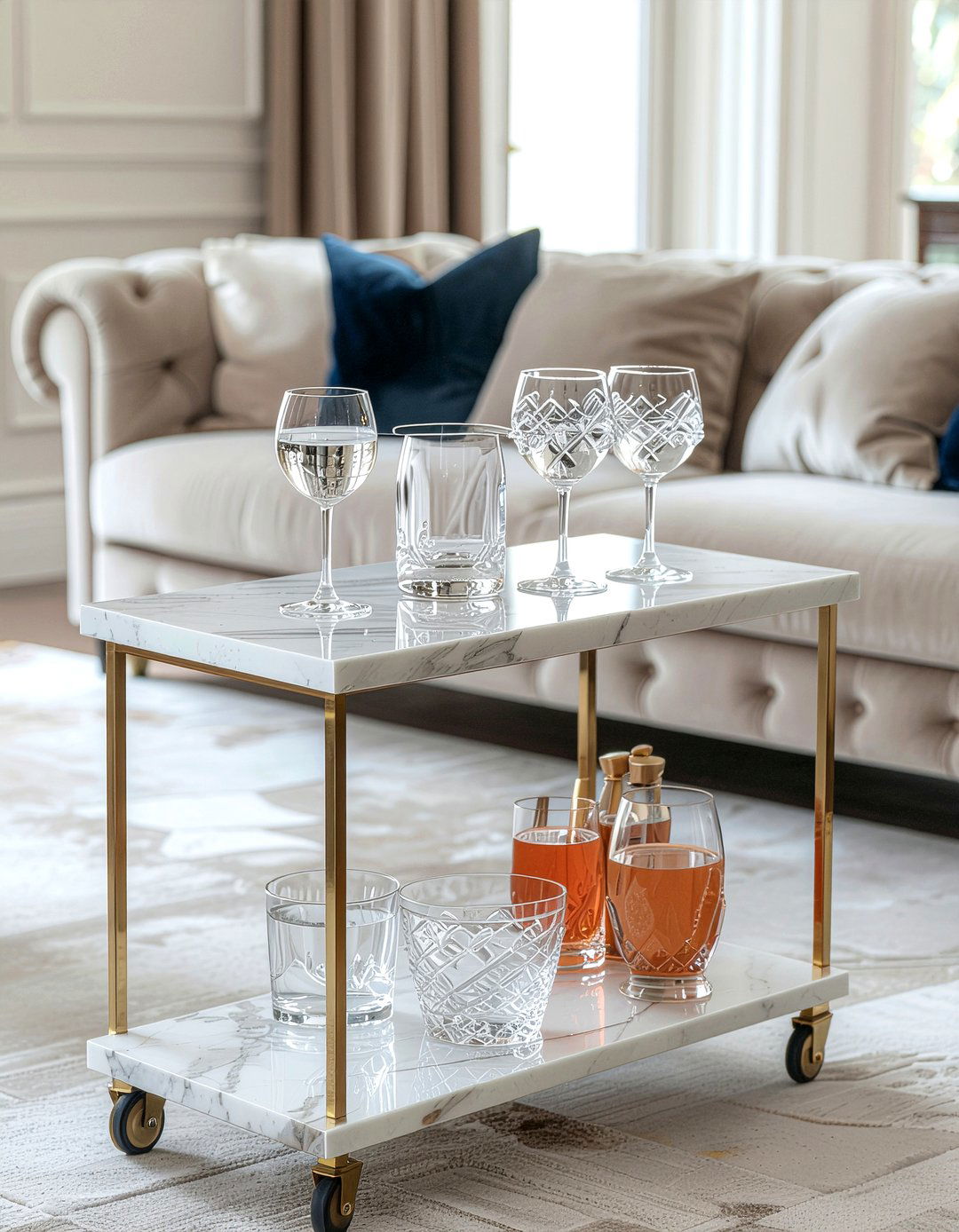 Marble top drink cart - 30 living room drink station ideas