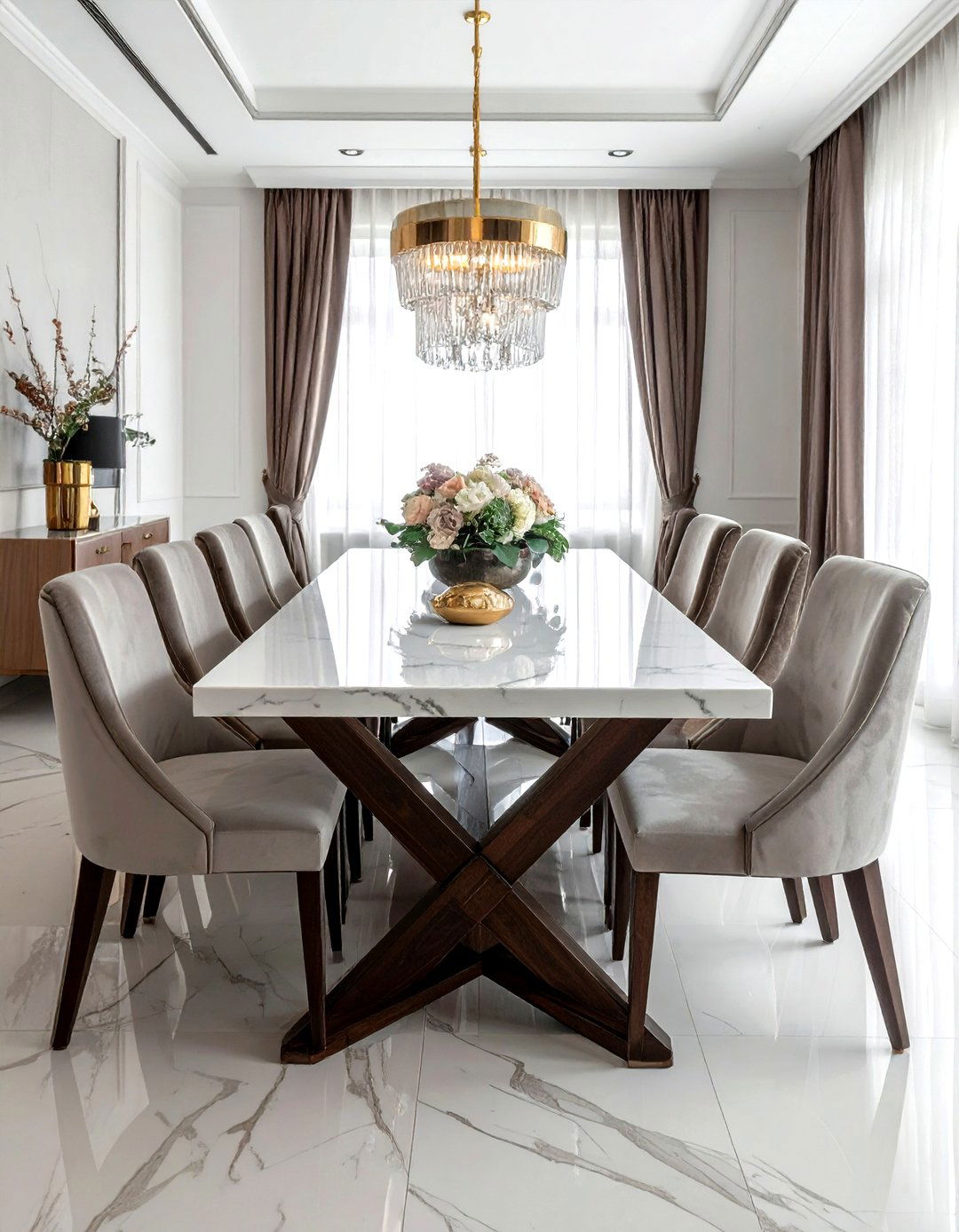 Marble top trestle table - 30 trestle dining table ideas