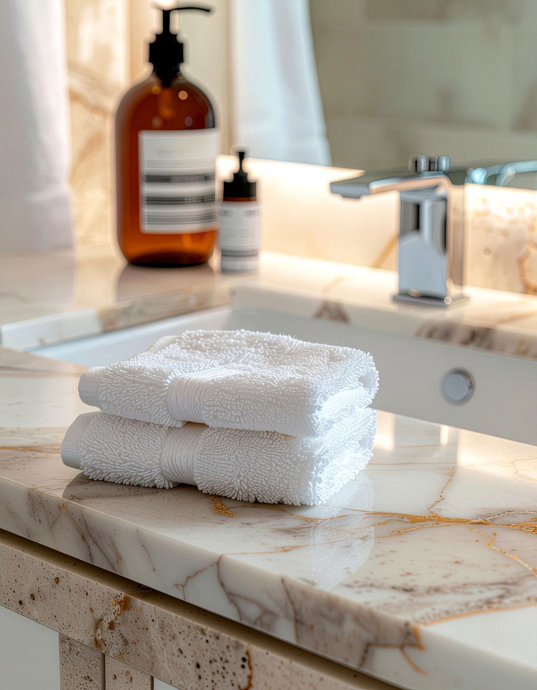 Marble towel tray - 30 bathroom towel ideas