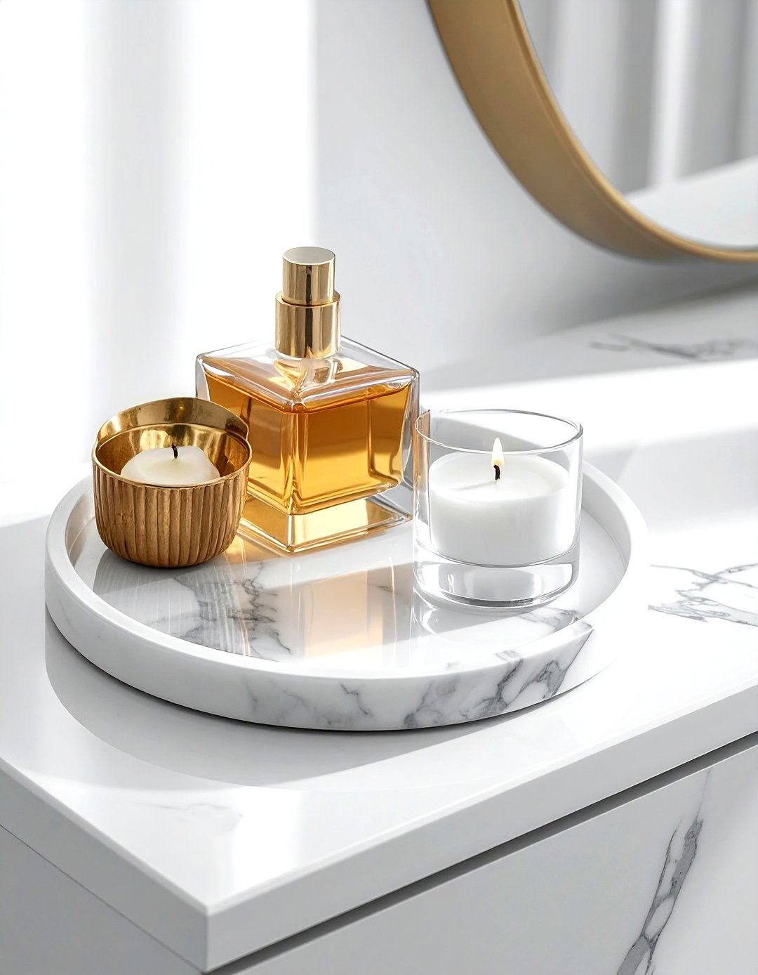 Marble tray dresser styling - 30 dresser vignette ideas