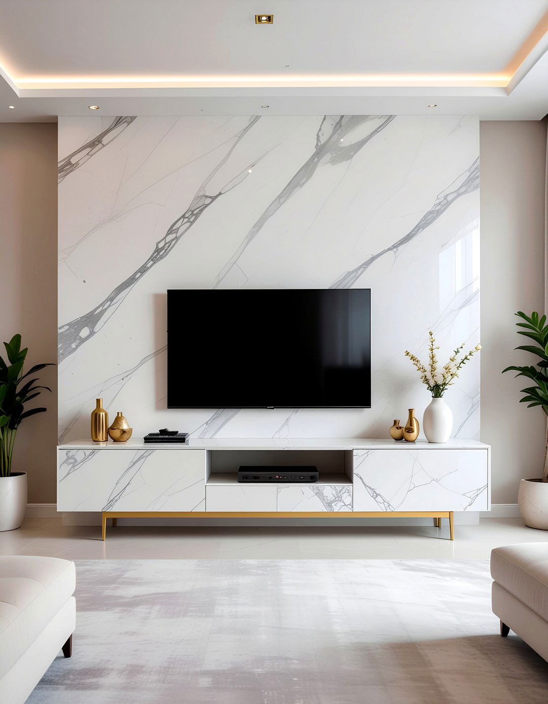 Marble tv backdrop - 30 living room wall mounted tv ideas