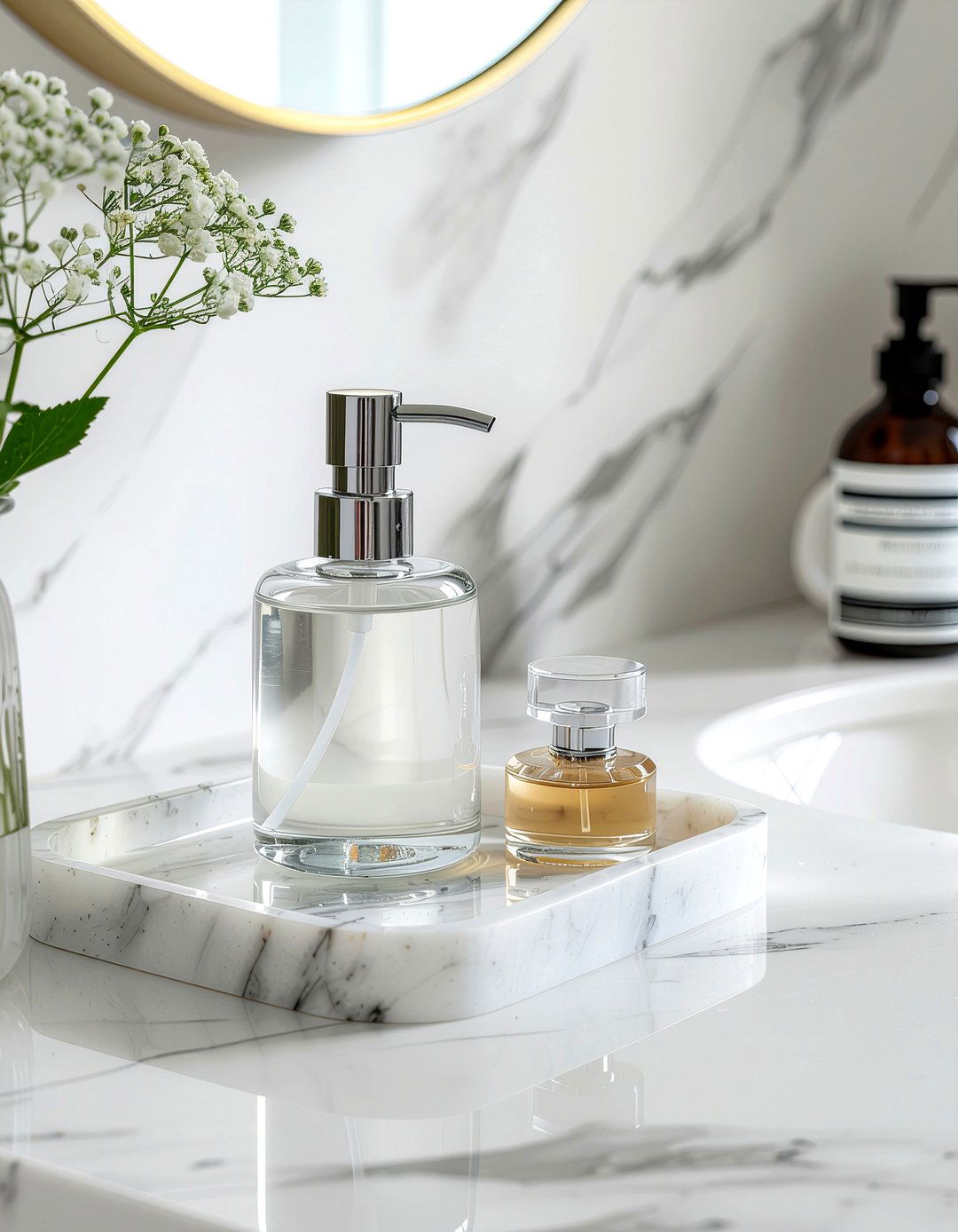 Marble vanity tray - 30 bathroom glow-up ideas