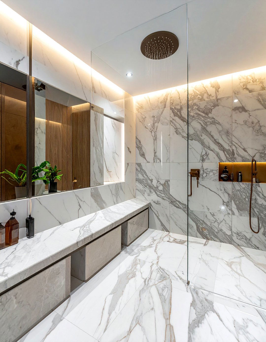 Marble walk in shower - 30 elegant bathroom ideas