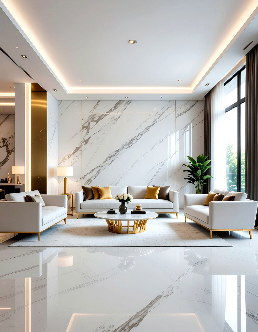 Marble wall living room - 30 mansion living room ideas