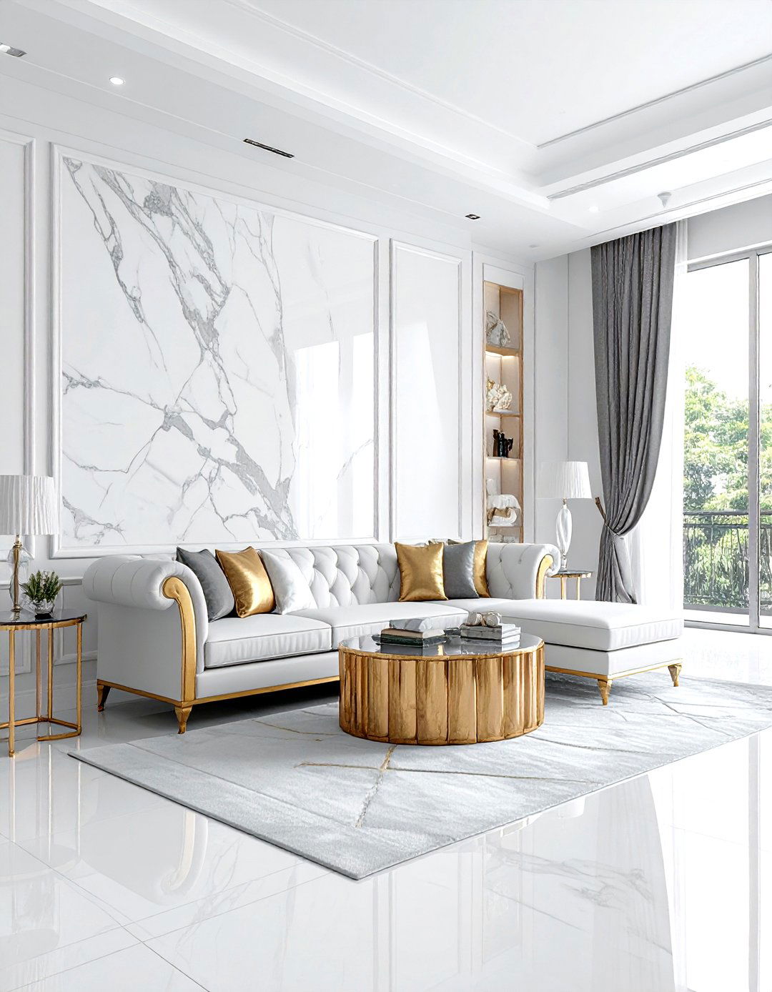 Marble wall panels - 30 living room paneled walls ideas