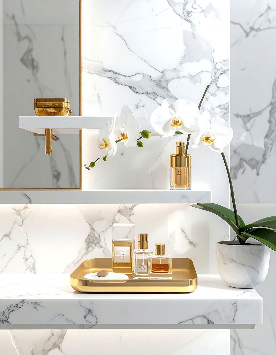 Marble wall shelves - 30 bathroom wall shelving ideas