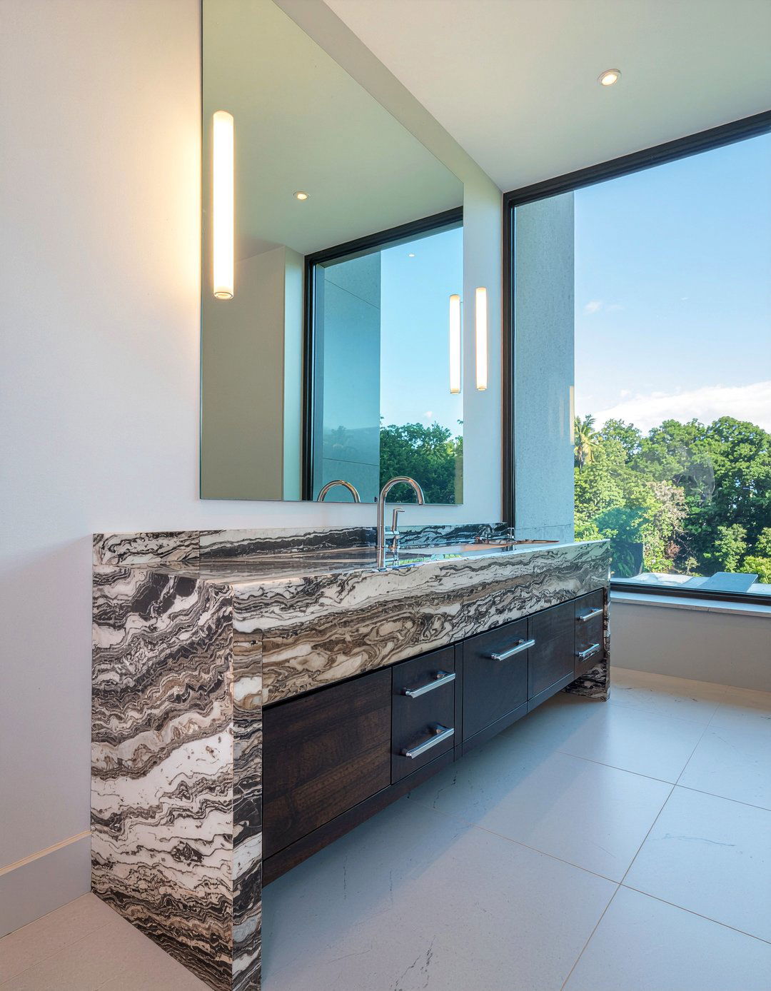 Marble waterfall edge vanity - 30 marble countertop bathroom ideas