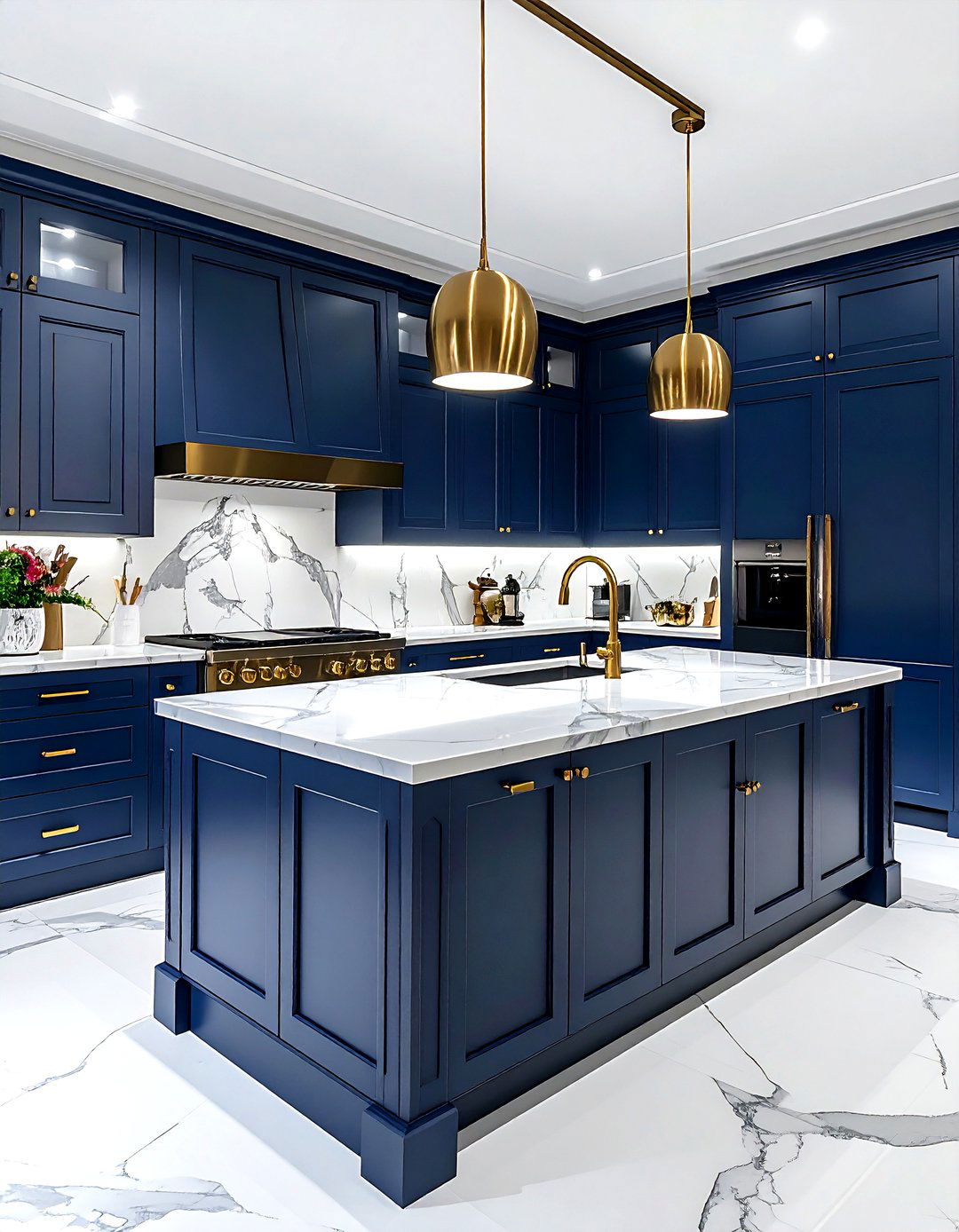 Marble with brass hardware - 30 marble kitchen ideas