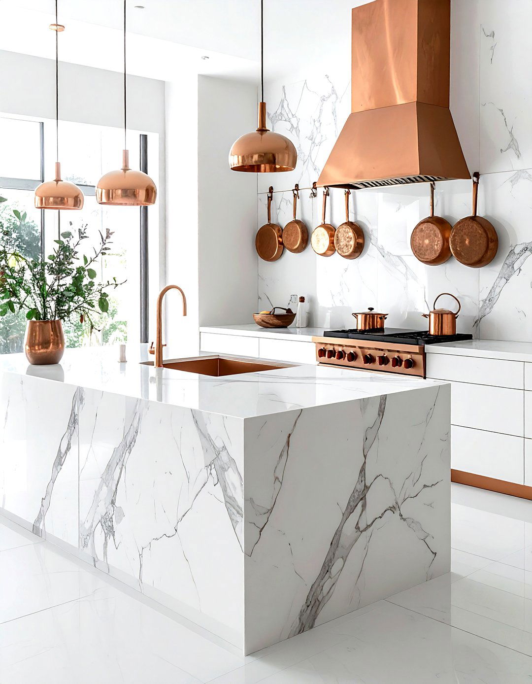 Marble with copper - 30 marble kitchen ideas