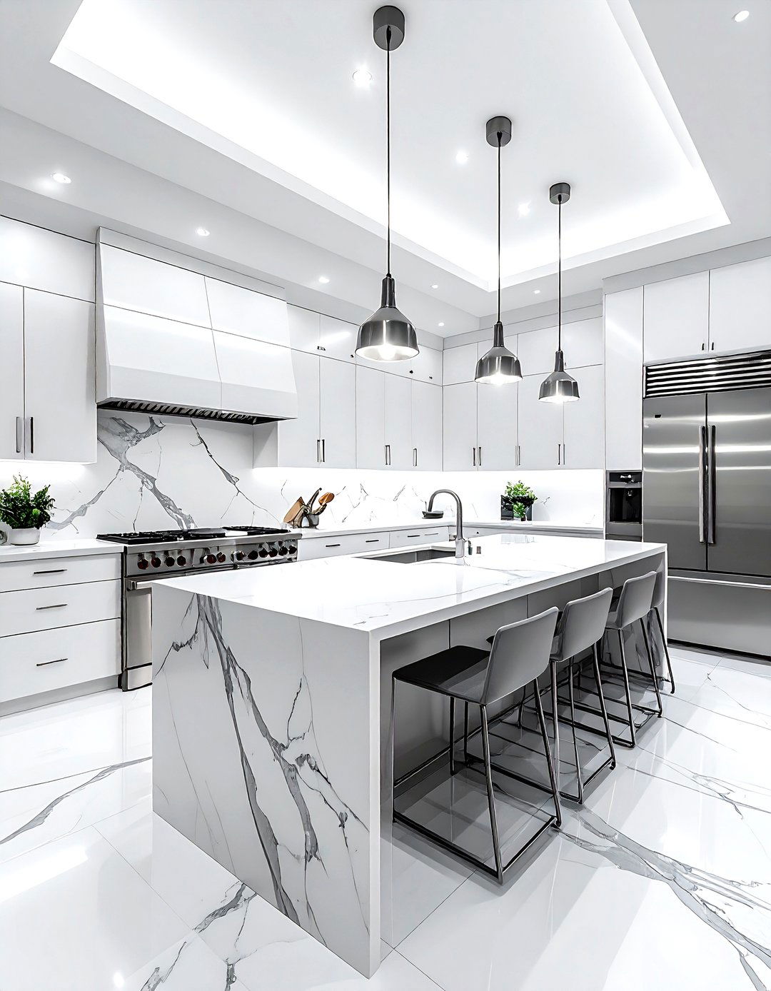 Marble with stainless steel - 30 marble kitchen ideas
