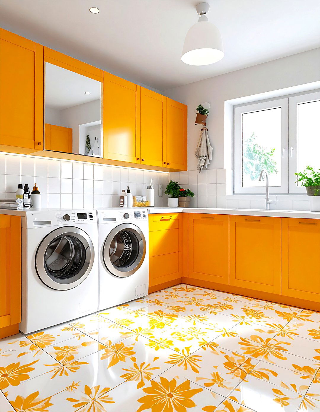 Marigold and white laundry room - 30 warm color scheme ideas