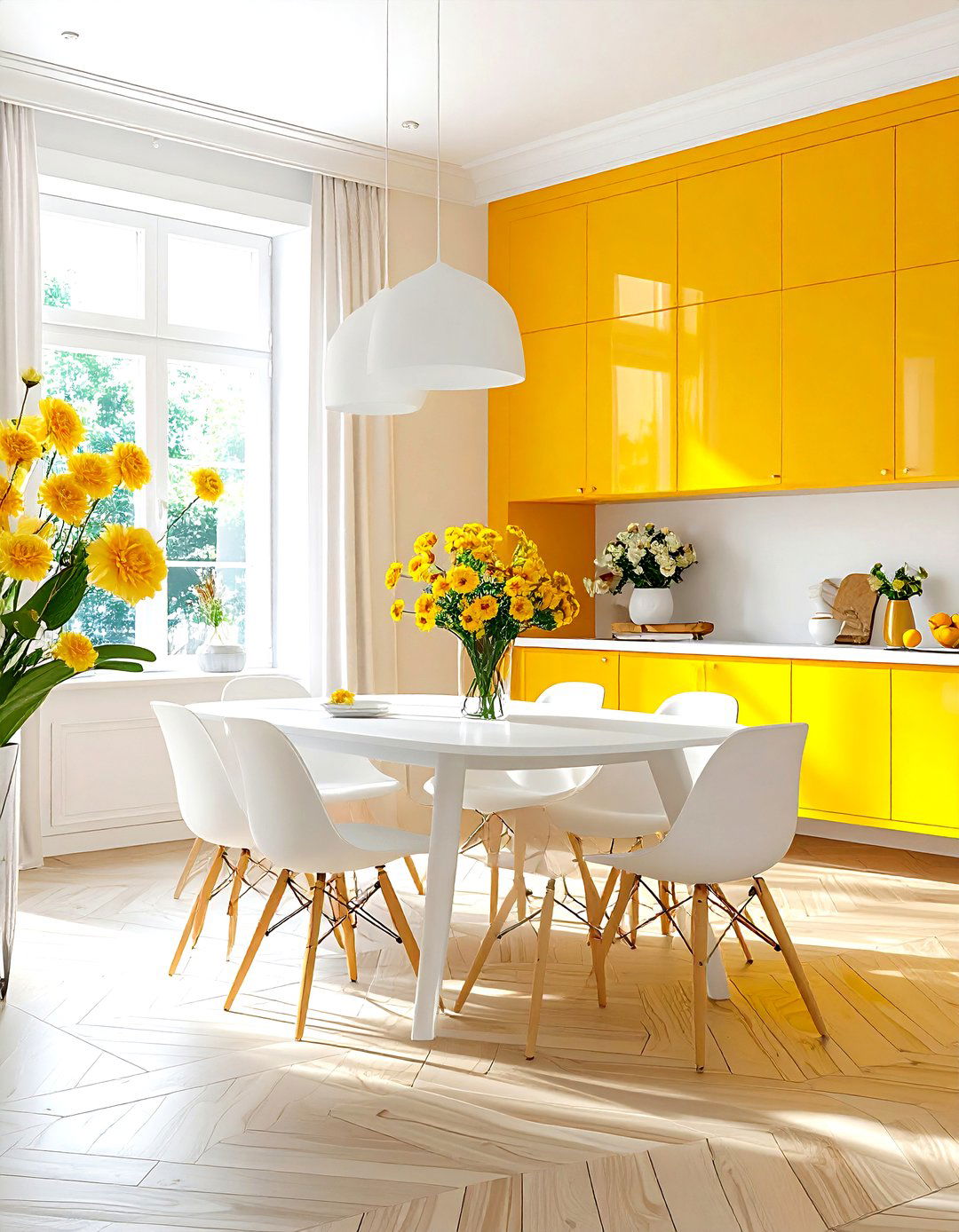 Marigold yellow and white dining room - 30 yellow and white dining room ideas