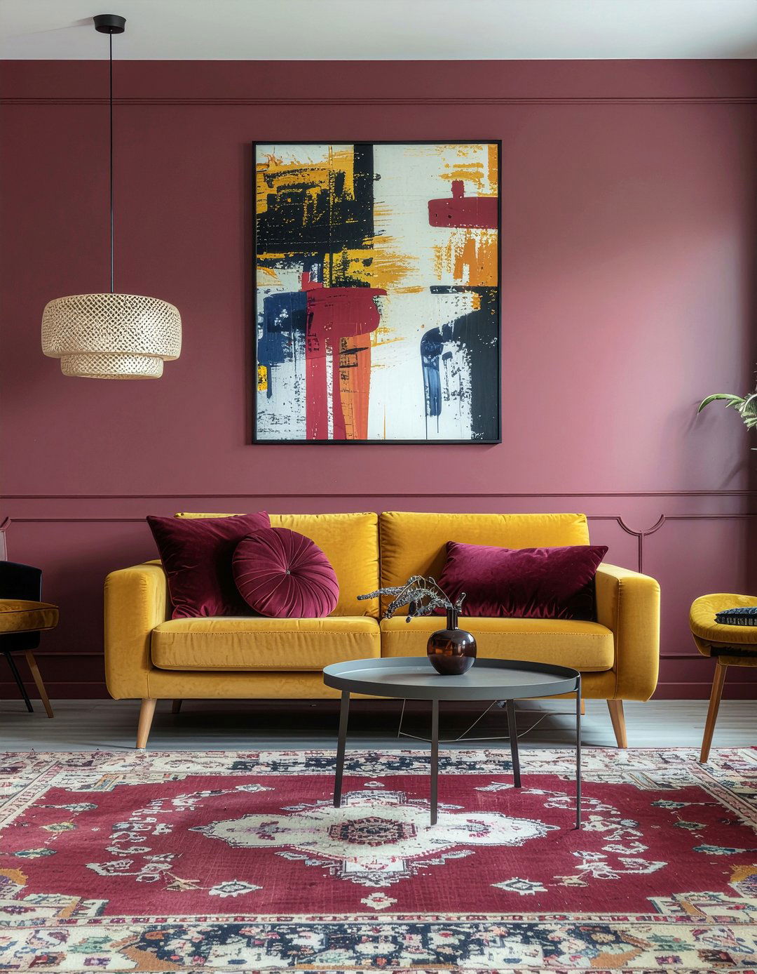 Maroon and mustard living room - 30 maroon living room ideas