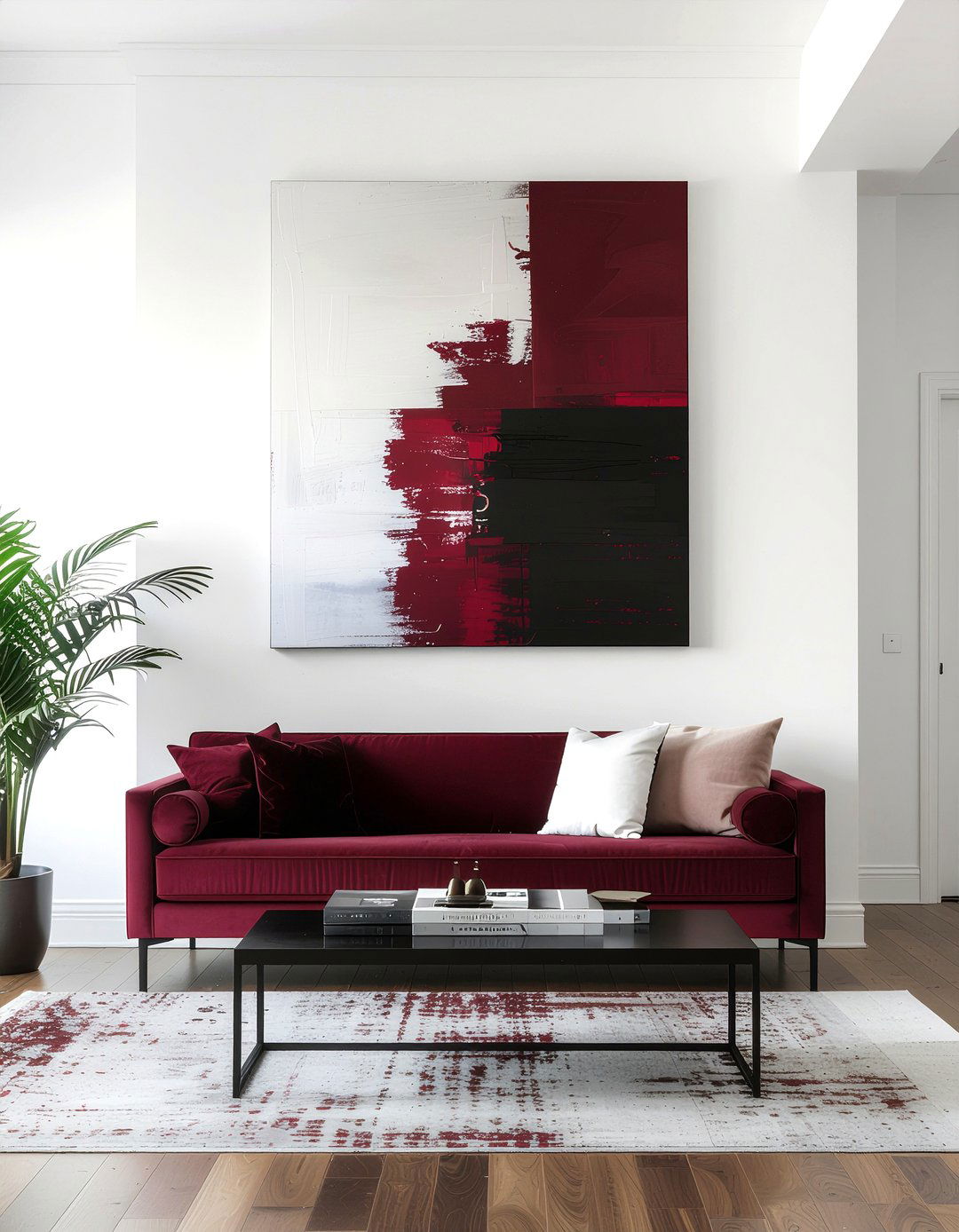 Maroon art - 30 maroon living room ideas