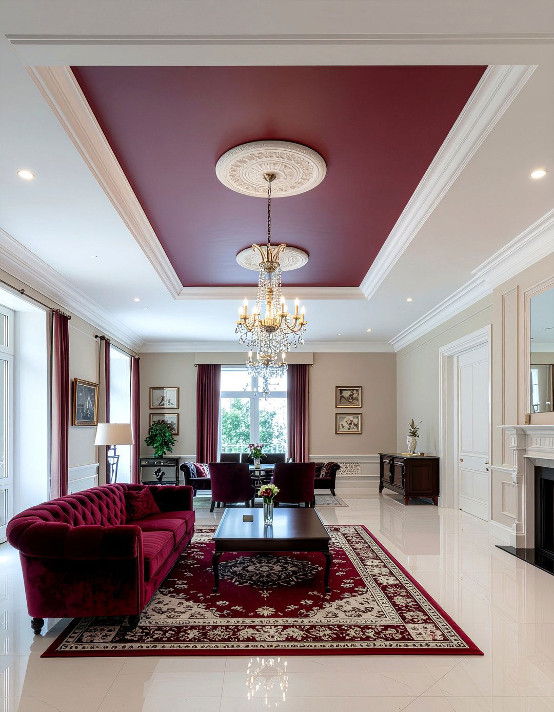 Maroon ceiling - 30 maroon living room ideas