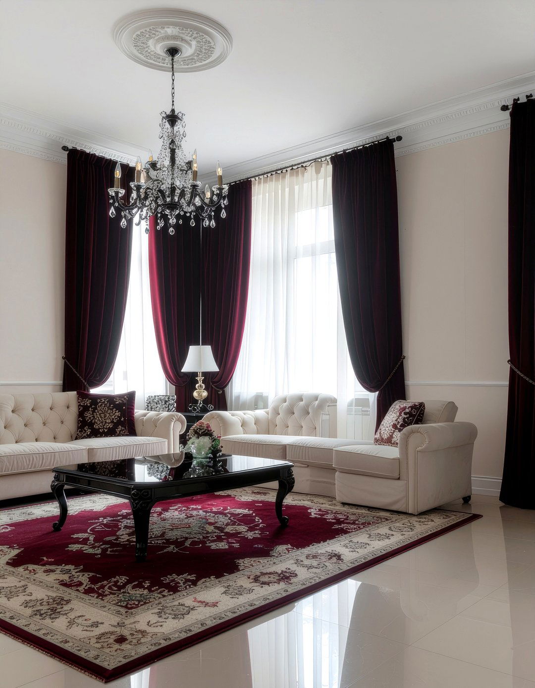 Maroon curtains - 30 maroon living room ideas